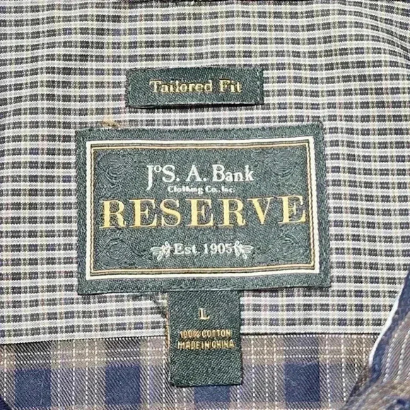 Jos. A Bank Reserve Cotton Plaid Navy Button Down Men's Shirt L - Picture 5 of 7